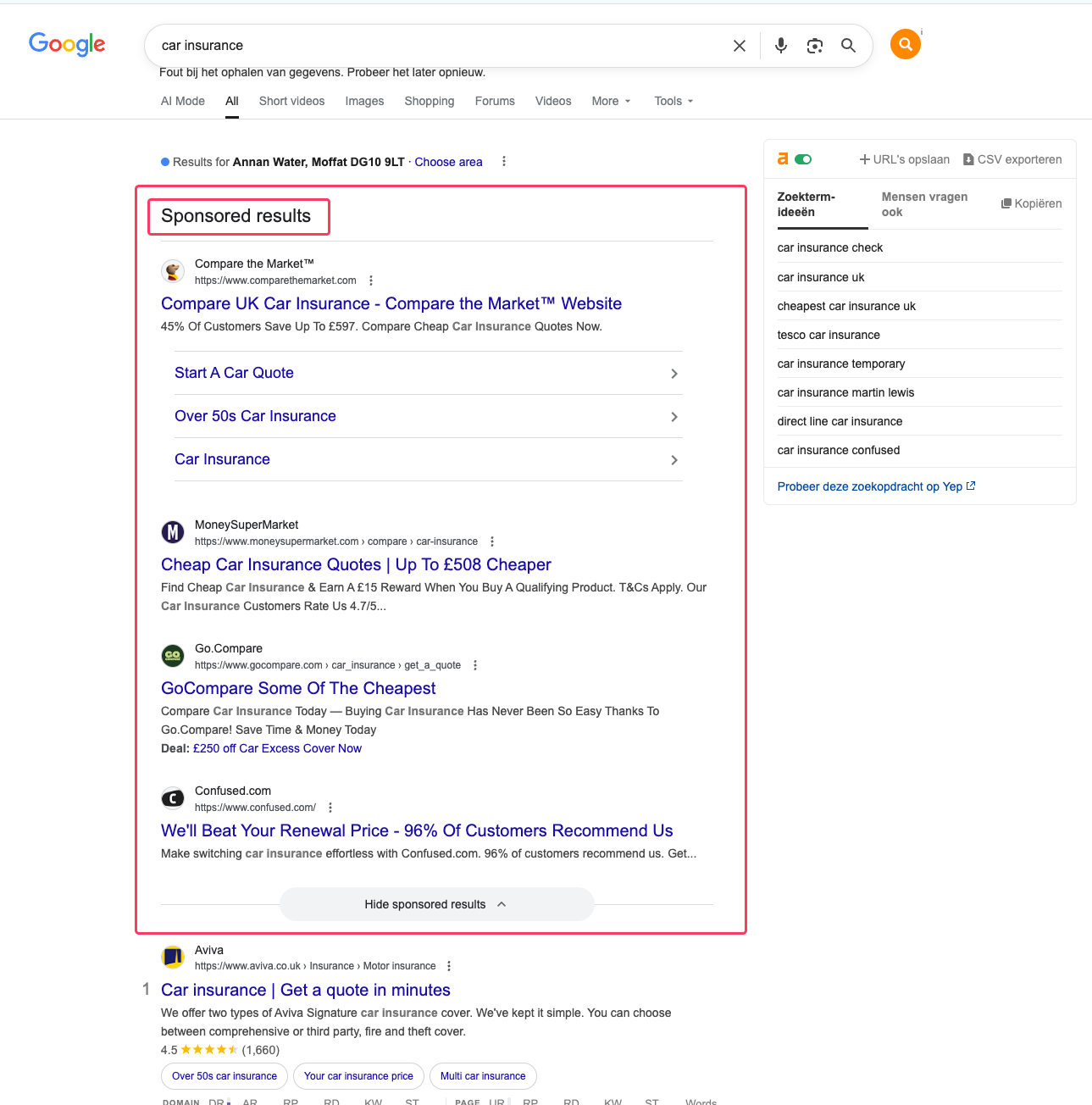 Gesponsorde resultaten in Google